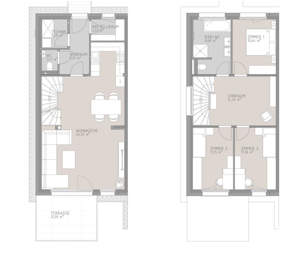 Grundriss von Doppelhaushälfte E1 in Großebersdorf