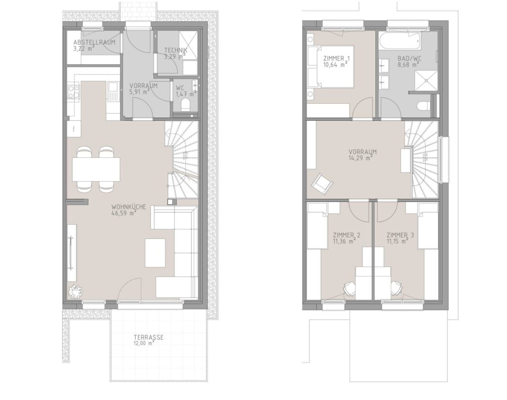 Grundriss von Doppelhaushälfte E2 in Großebersdorf